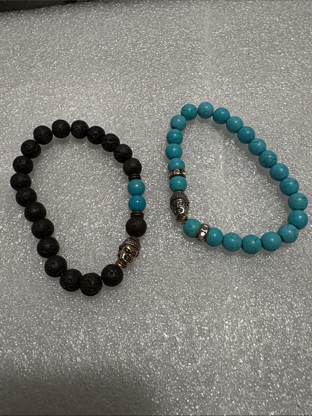 Turquoise and Black Buddha Bead Stretch Bracelets - unisex pick one